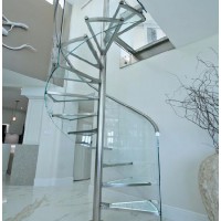 stainless steel stair structure with glass raling glass tread  spiral stair factory