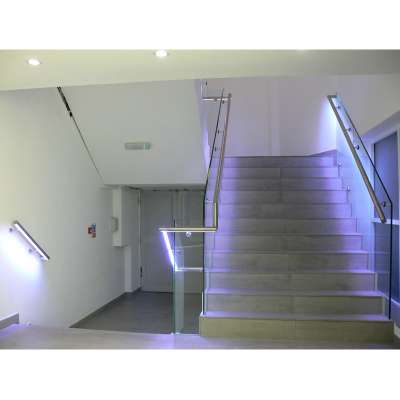 Indoor led railing design aluminum u channel glass terrace balustrade with top handrail