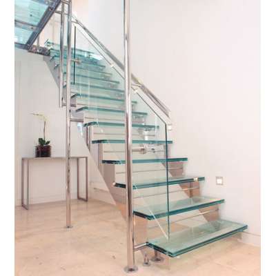 Indoor stairs glass railing designs stainless steel Tempered glass staircase