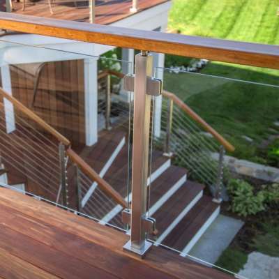 Roof railing design stainless steel baluster clear glass wood balcony balustrade