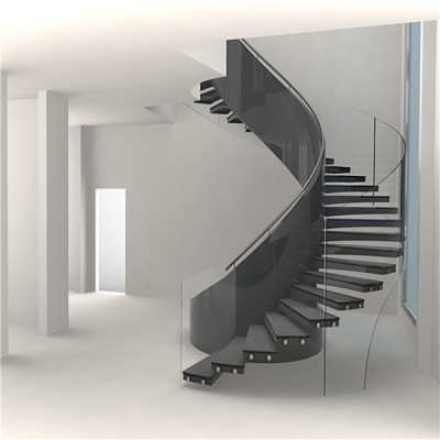 New arrival prefabricated stairs steel mental timber tread glass curved arc staircase