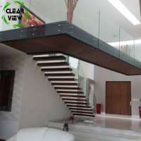 CLEAVIEW FURNISHING frameless standoff curved glass railing stairs